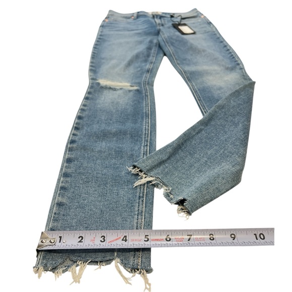 PAIGE Verdugo Ankle Mid Rise Skinny Jeans, Frey Hem, One Knee Rip, Blue, Size 27 - Picture 10 of 11